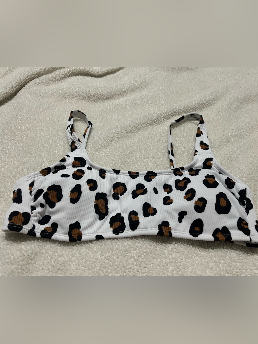 Xhilaration White Leopard-Print Ribbed Swim Bikini Top